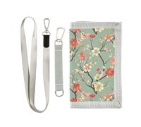 KLL Portafoglio minimalista a tre ante bianco e rosso con fiori di ciliegio per giovani pop leggero portafoglio da viaggio per uomo con cordino