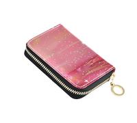 KLL Portafoglio per carte di credito da uomo in pelle rosa con stelle scintillanti con slot per 9 carte di credito blocco RFID piccolo porta carte con cerniera