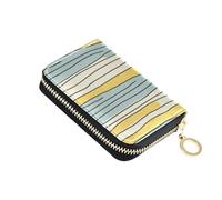 KLL Portafoglio per carte di credito in pelle grigio blu e giallo pallido con motivo a righe da donna con 2 slot per contanti blocco RFID organizer per carte di credito con cerniera