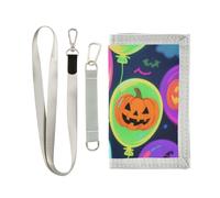 KLL Portafoglio pieghevole a tre pieghe con palloncino colorato Happy Halloween per donna pop leggero portafoglio da viaggio da uomo con cordino