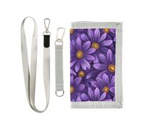 KLL Portafoglio sottile a tre ante con fiore viola per donne cool robusto portafogli con cordino