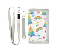 KLL Portafoglio sottile da uomo a tre ante con albero di Natale colorato arcobaleno per carte di credito minimalista casual da uomo piccolo portafoglio con cordino