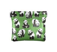 KLL Portamonete da donna in pelle, impermeabile, organizer per oggetti personali per madri, sorelle, panda, verde, carino, 11 cm (lunghezza) x 9,5 cm (larghezza) x 1 cm (altezza), stampa, Panda Verde