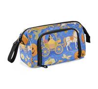 KLL Princess Carriage Blu Art Painting Pencil poucheses Grande Capacità Carino Forniture scolastiche con manico per adolescenti Scuola preppy