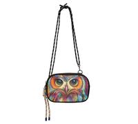 KLL Psychedelic Art Owl Piccola borsa a tracolla nera da uomo pratica con scomparti per carte di credito borse a tracolla Fai una passeggiata