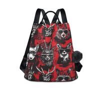 KLL Punk Style Animali Nero Rosso Moda donne laptop zaino multiuso zaino per le donne viaggio per Daily College Shopping con Pom-pom portachiavi
