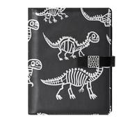 KLL quaderni a spirale foderati in pelle notebook college a righe per diario copertura impermeabile carino dinosauro scheletri osso nero 6,7 × 9,5 cm