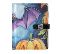 KLL quaderni a spirale foderati in pelle notebook regola universitaria per diario portatile Nightmare Halloween Bat Jack-o'-lantern zucca 6.7×9.5.1 cm