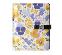 KLL quaderni a spirale foderati in pelle quaderni college a righe per diario portatile arancione viola viole del pensiero fiori 6,7 × 9,5 cm