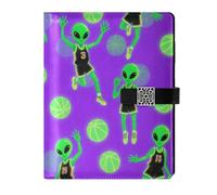 KLL quaderni foderati in pelle college college a righe quaderni per la pianificazione portatile divertente verde alieni basket 6,7 × 9,5 cm