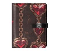 KLL Quaderni foderati in pelle college soggetto college a righe per lavorare portatile stile gotico catena a forma di cuore 6.7 × 9.5.1 cm