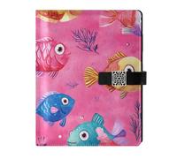 KLL quaderni foderati in pelle diario universitario notebook per la pianificazione copertura impermeabile Carino Drum Fishes Hot Pink 6.7×9.5.1 cm