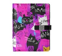 KLL quaderni foderati in pelle diario universitario notebook per viaggiare portatile pesca punk gatti colorato fumetto 6,7 × 9,5 cm