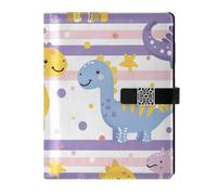 KLL quaderni foderati in pelle notebook college regola per diario delicato cartone animato carino dinosauri strisce viola chiaro 6.7×9.5.1 cm