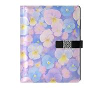 KLL quaderno composizione foderato in pelle college a righe spirale per diario impermeabile copertina azzurro e rosa viole del pensiero fiori 6.7×9.5.1 cm
