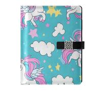 KLL quaderno in pelle foderato composizione notebook in pelle per lavorare portatile Unicorni blu Dreamy Girl 6.7×9.5.1 cm