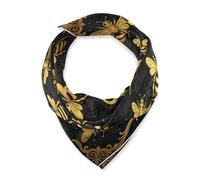 KLL Queen Bee Nero Dorato Vintage Quadrato testa di seta sciarpa scialli e avvolge essenziali sciarpa testa per le donne per Natale chal para mujer