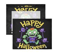 KLL Raccoglitore per matite con cerniere lisce, perforatore a 3 fori per raccoglitori a 3 anelli, confezione da 2 per insegnanti, classe Happy Halloween, cartoni animati carino zombie