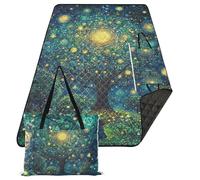 KLL Ragazzo e Cane Stelle Glitter Albero Dreamy Impermeabile Spiaggia Coperte Senza Sabbia Festa Esterna Pieghevole Picnic Coperta per Adulti Concerto Coperta Manta para Picnic Campo
