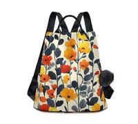 KLL Red Yellow Flowers Black Leaves Modern Scandinavian Fashion Women Laptop Backpack Casual Travel Backpack per le donne per Daily College Shopping con Pom-pom portachiavi