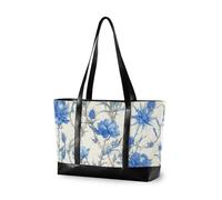 KLL Retro Blue White Roses Thistles and Thorns moda tote bag laptop con cerniera borsa per il lavoro Grande borsa per il college con tablet bolsos segreto para mujeres