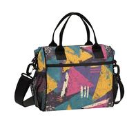 KLL Retro Colorful Triangolo Astratto Regolabile Mens Lunch Box con Tracolla Borsa Pranzo per Adulti per Viaggi loncheras para Mujer