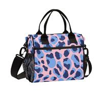KLL Rosa chiaro Blu Leopard Print Impermeabile Grande Lunch Tote con Tracolla Isolato Lunch Bag per le Donne per la Scuola Materna Bolsa térmica para comida Caliente