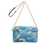 KLL Rose Bianche Nuvole Blu Moda Piccola Borsa A Tracolla Per Le Donne In Pelle Vegana Cross Over Borsa A Tracolla Impermeabile Per Viaggio