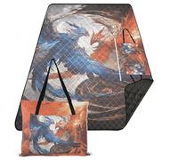 KLL Rosso e Blu Ghiaccio e Fuoco Phoenix Impermeabile Picnic Coperte Carino Picnic Viaggio Picnic Coperta per 8 A 10 Adulti Regali di Primavera cobija para la playa