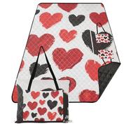 KLL Rosso e Nero Cuori Impermeabile Campeggio Picnic Tappeto Packable Outdoor Party Spiaggia Picnic Coperta per Terra Coppie Regalo mat de picnic