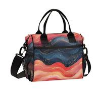 KLL Royal Blue e Red Wave Astratto Art Style Eco-Friendly Isolato Lunch Box con Tracolla Grande Borsa Pranzo per le Donne per Cucina lonchera para Trabajo
