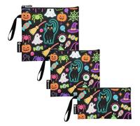 KLL Sacchetti per alimenti impermeabili a forma di zucca di Halloween fluorescenti, 3 pezzi, riutilizzabili, per panini, snack, caramelle, frutta, cereali, organizzazione domestica