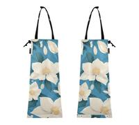 KLL Sacchetti per la spazzatura per auto, confezione da 2 sacchetti per la spazzatura sul sedile posteriore, eleganti, bianchi, fiori di clematide, sfondo verde acqua