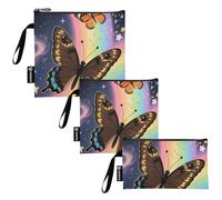 KLL Sacchetti per snack da viaggio riutilizzabili a forma di farfalla, colori arcobaleno, 3 pezzi, impermeabili, per scuola, lavoro, ufficio, viaggi, picnic
