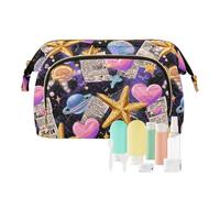 KLL Sacchetto di trucco impermeabile della borsa di trucco delle stelle marine degli anni '80 dell'annata con la borsa dei monili della maniglia per l'igiene di viaggio