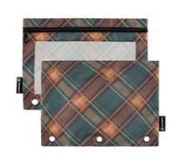 KLL Safari - Astuccio geometrico a quadretti scarlatti, con 3 fori, per raccoglitori a 3 anelli, con 3 fori, per forniture scolastiche