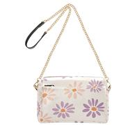KLL Semplice viola margherita fiori pastello sfondo rosa moda crossbody piccola borsa per le donne in pelle vegana casual borsa da donna con zip borsa da viaggio