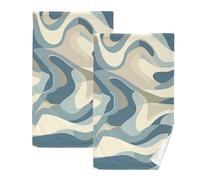 KLL Set di 2 asciugamani da bagno in microfibra astratti blu beige asciugamani estivi per asciugamani da bagno per viso bagno asciugamano viso panno di cotone set di 2, dimensioni 40,6 x 71,1 cm