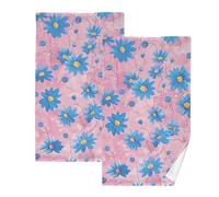 KLL Set di 2 asciugamani da yoga in microfibra con margherite blu e rosa, asciugamani decorativi per viso e viso per lavare il viso in cotone, set di 2, dimensioni 40,6 x 71,1 cm