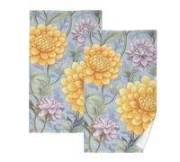 KLL Set di 2 asciugamani da yoga in microfibra jacquard con fiori di dalia vintage giallo viola per asciugamani da bagno per il corpo asciugamano viso e asciugamani da bagno in cotone set di 2
