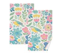 KLL Set di 2 asciugamani in microfibra con fiori rosa e uccelli verdi per bagno asciugamani doccia viso lavaggio asciugamano panno di cotone set di 2, dimensioni 40,6 x 71,1 cm