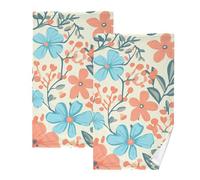 KLL Set di 2 asciugamani in microfibra con fiori turchese e corallo, asciugamani da yoga, asciugamani per le mani, stracci per il viso e asciugamani da palestra in cotone, dimensioni 40,6 x 71,1 cm