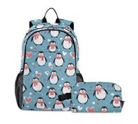 KLL Set di zaino e borsa per il pranzo con pinguino natalizio e borsa per il pranzo per ragazze adolescenti (scenario), borsa per la scuola e portapranzo per ragazzi di età compresa tra 8 e 10 anni