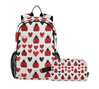 KLL Set zaino e borsa per il pranzo per ragazze adolescenti con coccinelle rosse e cuore