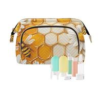 KLL Sfondo a nido d'ape con api e margherite borse per il trucco con cerniera borsa da bagno borsa per cambio monete da donna per trucco cosmetico