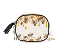 KLL Sfondo a nido d'ape con api e margherite piccola borsa a tracolla da uomo bellezza con scomparti per carte di credito mini borsa a tracolla per escursioni in viaggio