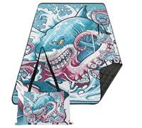 KLL Shark Fight Animal Sea Blu Mare Impermeabile Spiaggia Necessità Morbido Spiaggia Packable Picnic Coperta per le Donne 30s Coppie Regalo alfombra de picnic