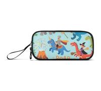 KLL Simpatici dinosauri dei cartoni animati in nylon azzurro grande astuccio portamatite grande capacità astuccio per scuola cancelleria borsa per scuola scuola ragazzi scuola