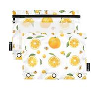 KLL Simpatico astuccio bianco con frutta kumquat astuccio morbido per raccoglitori ad anelli cartelle con 3 anelli per esami casa viaggi biglietti contenitore