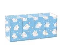 KLL Simpatico cartone animato blu ippopotamo acrilico penna tazza 4 scomparti in plastica trasparente porta pennelli trucco per camera da letto ufficio accessorio